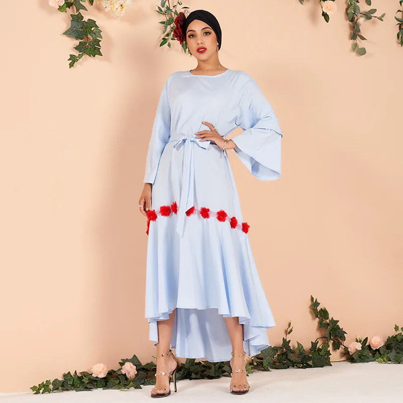 

New Products for Autumn and Winter Ladies Elegant Cascading Lotus Leaf Sleeves Hit Color Rose Flower Fishtail Long Women's Dress