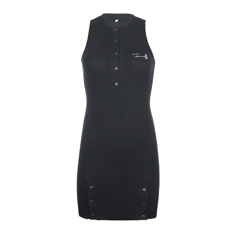 

2021 Summer New Style Slit Hem Embroidered Vest Skirt Women's Sexy Single-breasted Tight-fitting Skirt