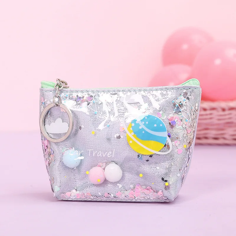 Laser Quicksand  Small Bag Women PVC Coin Purses Fashion Clear Coin Wallet Female Girls Kids Coin Card Holder Purse Pouch images - 6