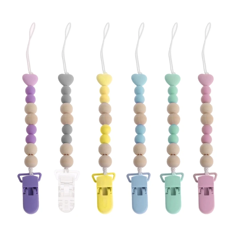 Wooden Bead Dummy Clip Holder Pacifier Clips Soother Chains Baby Teething Toy