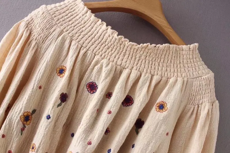 

New Short Boho Blouse 2021 Floral Embroidery Sexy Off Shoulder Summer Crop Top Long Sleeve Chic Women Blouses Hippie Blusas