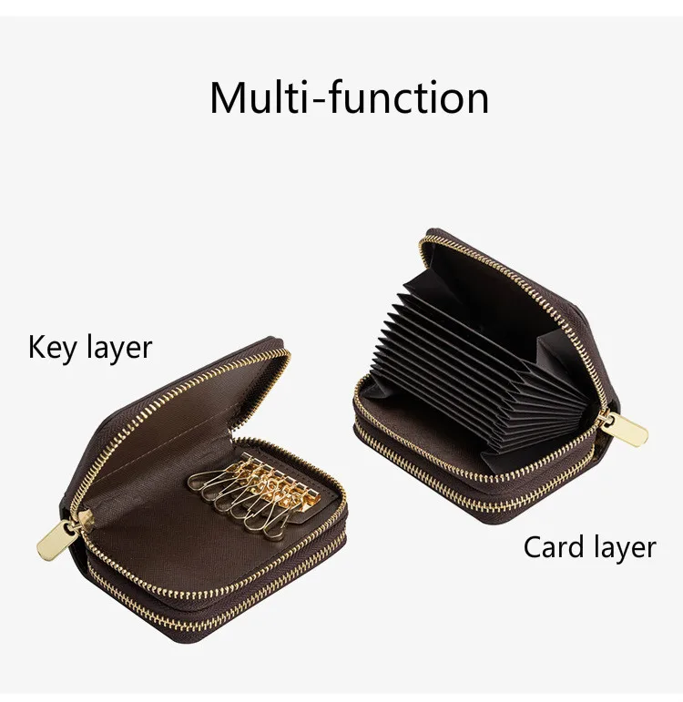 

Leather Car Smart Key Wallets Men/Women Fashion Card Holder Housekeeper Keys Organizer Case Unisex Card Case Zipper Key Bag
