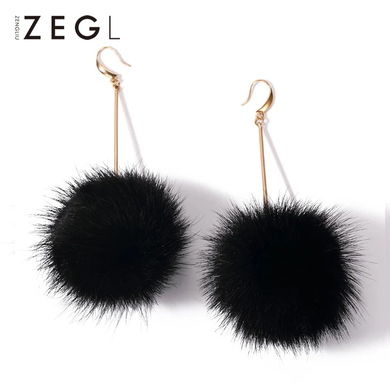 Женские серьги-подвески ZEGL корейские серьги с помпоном для волос длинные женские