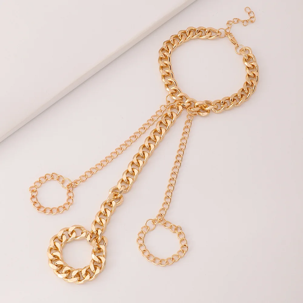 Punk Exaggerated Alloy Thick Chain Interweave Finger Hand Harness Bracelet Gold Plated Bangle For Women Men Jewelry Gift | Украшения и