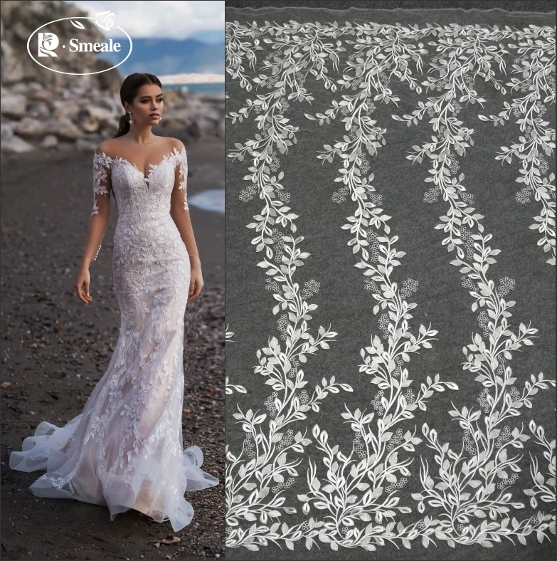 Wedding Dress Lace Fabric Accessories Forest Leaves Leaf Embroidery White Clothing RS2732 | Дом и сад
