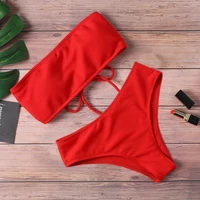 2022 new bikini high waist strapless sexy bikini women swimwear women swimsuit padded bathing suit monokin pure color