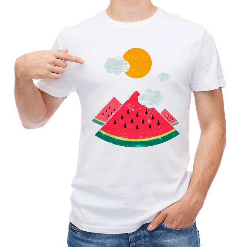 

TEEHUB Eatventure Time Men T Shirt Fashion Watermelon Mountain Printed Short Sleeve T-shirt O-Neck Tops Cool Tees