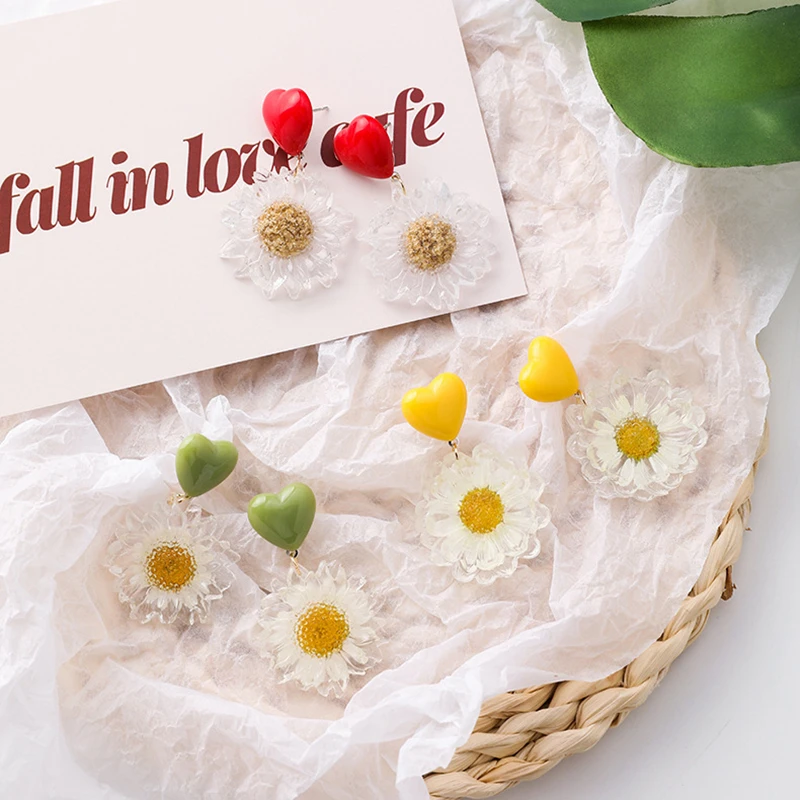 Корейские модные простые белые акриловые длинные серьги с ромашками милые