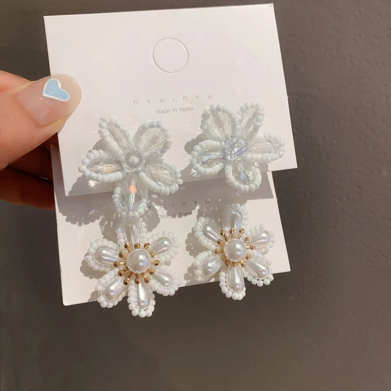 

Exaggerated Pearl Flower Earrings Korean Simple Temperament Fashion Dangle Earrings 2021 Female Jewelry