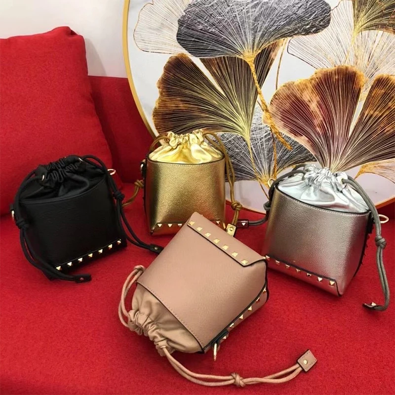 

2021 spring and summer new classic small bucket bag fashion brand designer ladies shoulder bag real leather ultra-high texture