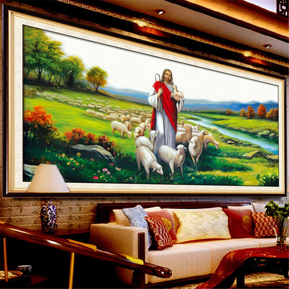 

5D DIY Full Drill Round Diamond Painting God Loves the World Shepherd Diamond Embroidery Rhinestone Cross Stitch Art Home Decor