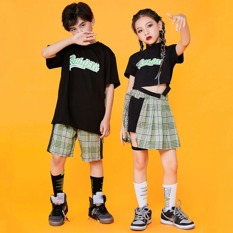 

Детская одежда для уличного танца в стиле хип-хоп, футболки с коротким рукавом для девочек, танцевальная юбка для чарлидинга, одежда для подиума, одежда для приема DNV15120