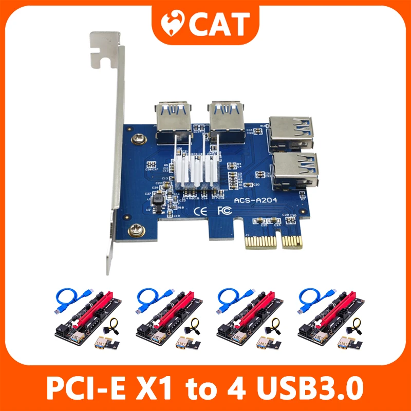 

PCIE PCI-E Райзер-карта 1 до 4 USB 3,0, усилитель концентратора X16 PCI Express 1X 16X, адаптер-конвертер для майнинга биткоинов BTC, Лидер продаж