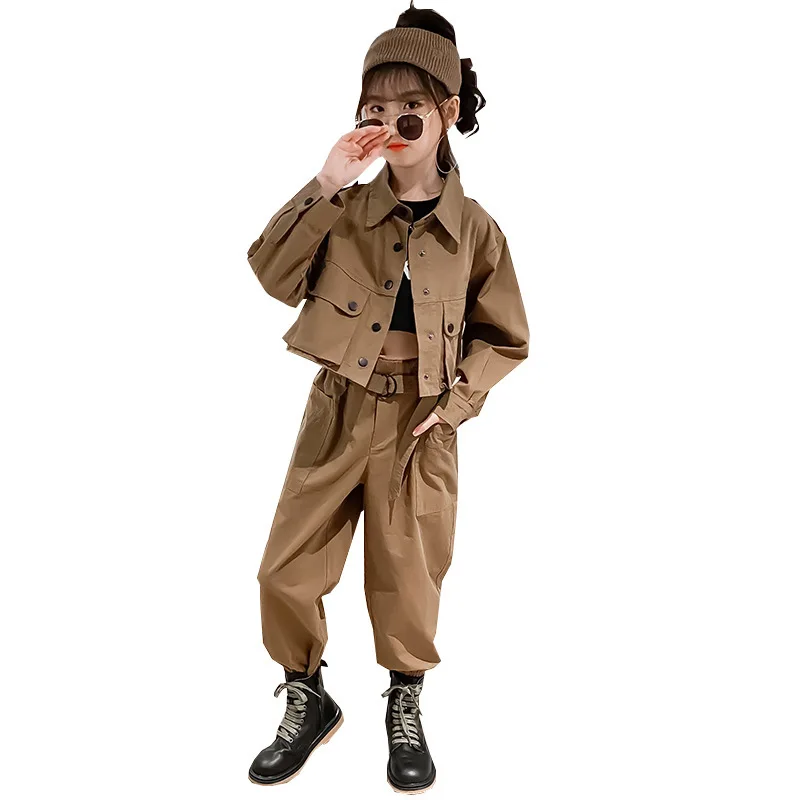 

Teener Girls Overalls Clothing Sets spring new Long Sleeve Shirt Cargo+Pants 2pcs Tracksuit kids clothes girls Suit 10 12 13