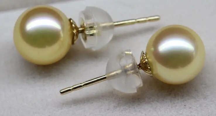 

charming110-11.5mm south sea natural gold round pearl earring 18/ k