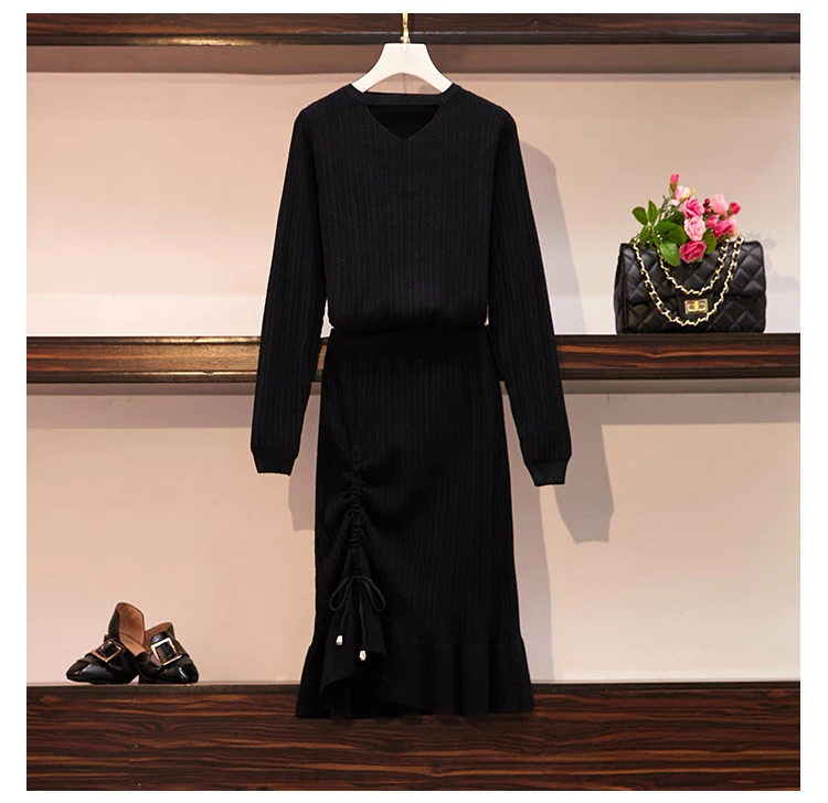 Женский трикотажный джемпер с длинным рукавом и v образным вырезом большие