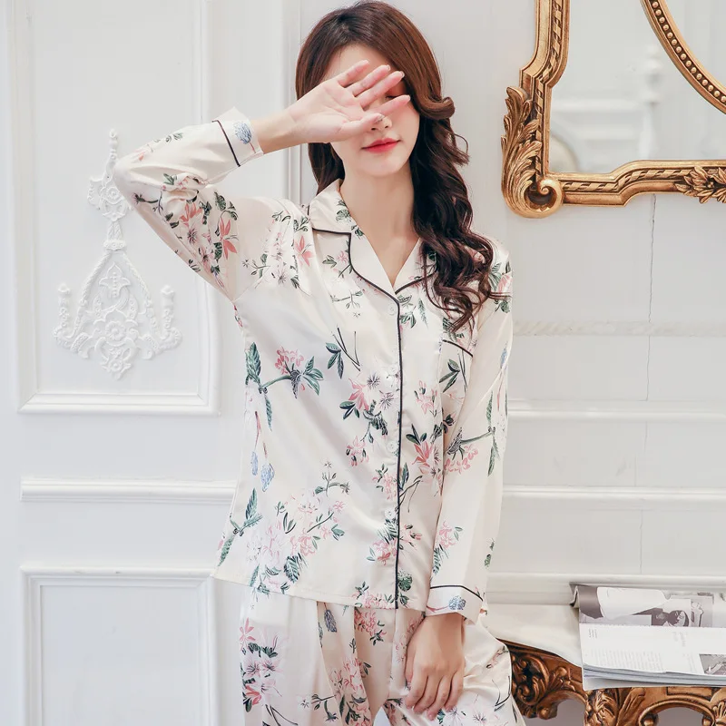 Осенняя шелковая женская пижама с имитацией удобная гладкая красивая домашняя