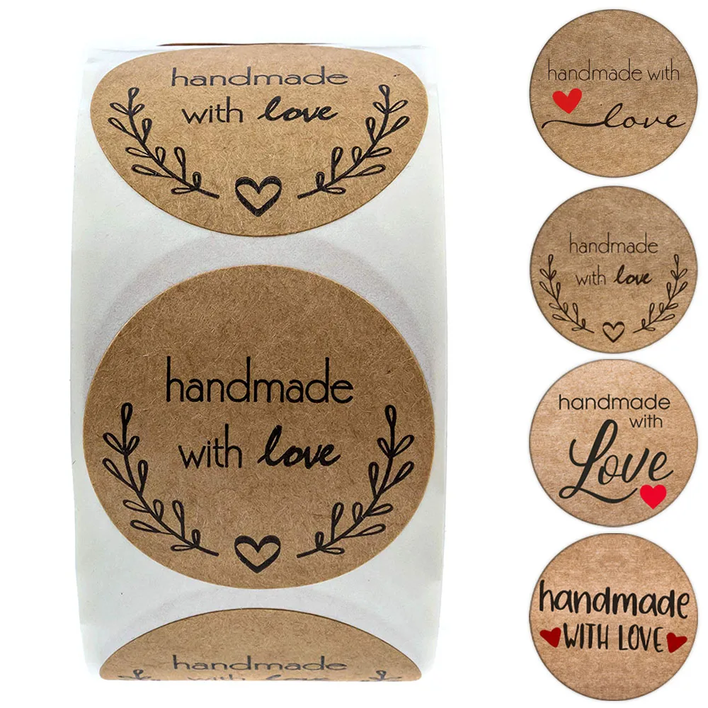 

500 Pcs Handmade With Love Stickers Natural Kraft Paper Stickers For Package Adhesive Thank You Sticker Seal Labels Stationery