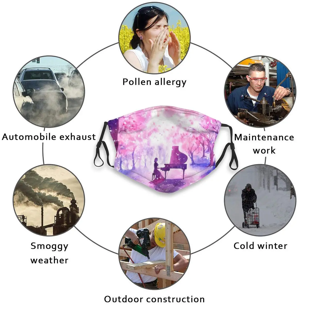 

Watercolor Playing Piano Under Blossom Cherry Tree Painting Adults Mask With Replaceable Filter Dust Mask Face Mask