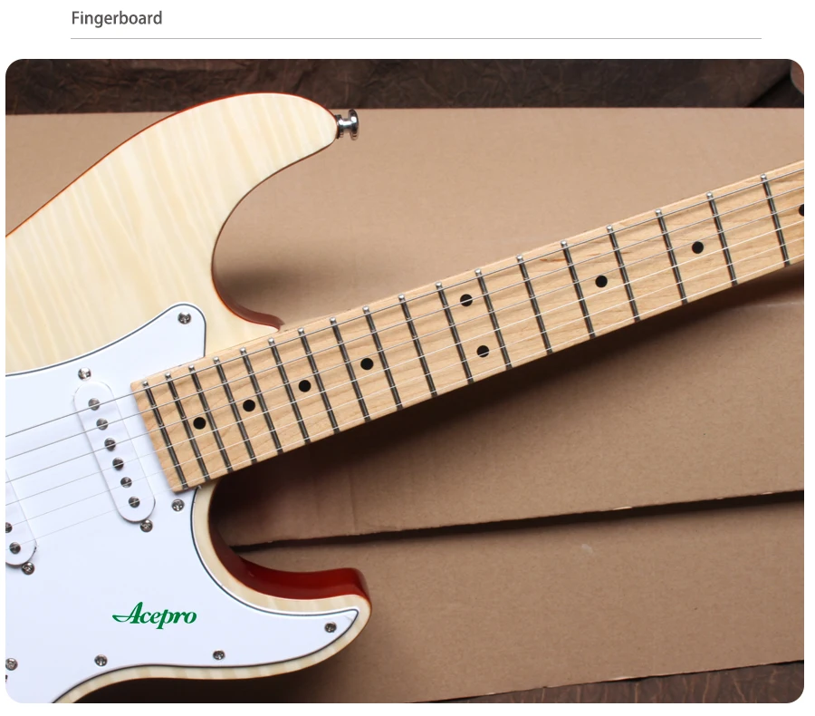 In Stock Acepro Electric Guitar, High quality Natural Flame Maple top Guitar, Wilkinson Tremolo Bridge, 2 Piece Mahogany Body