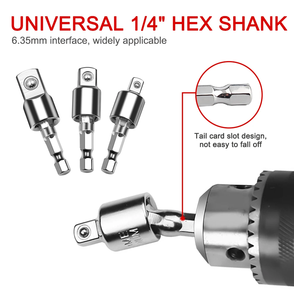 

3pcs/set Connection Bar Hex Shank Tools 360 Rotatable Converter Accessory Rod Sleeve Wrench Power Drill Sockets Adapter