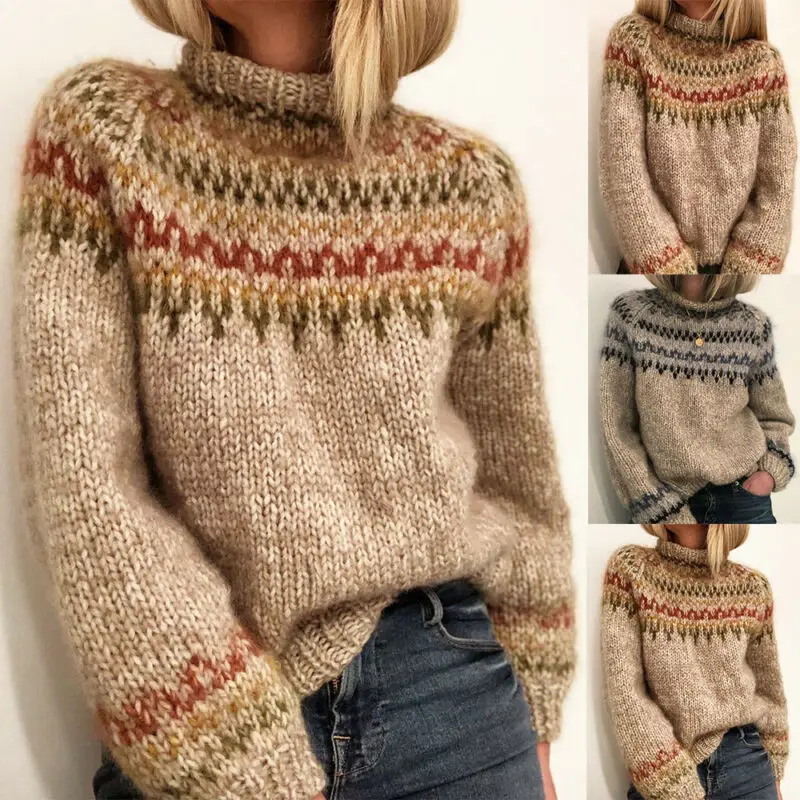 

Women Fashion Knitted Sweaters Long Sleeve Loose Autumn Winter Pullover Sweater