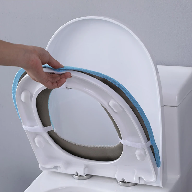 

Sticky Toilet Seat with Buckle Waterproof Warm Thickened Winter Corduroy Stripes Cover Bathroom Supplies XH8Z