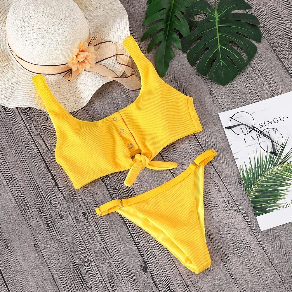 Sexy Tank Bikini Set Solid Swimwear Women Low Waist Swimsuit High Cut Beachwear Brazilian Bathing Suit Summer Biquini Mujer | Женская