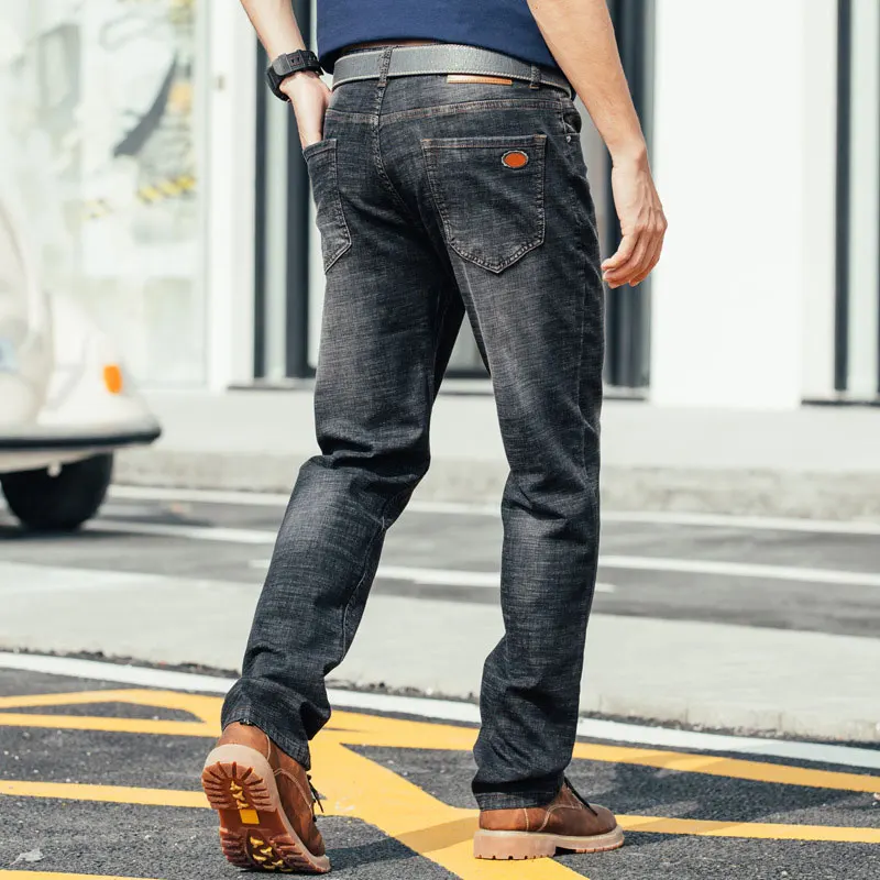 Retro Men Fashion Jeans Straight Loose Baggy Harem Elastic Denim Pants Hip Hop Casual Cotton Breathable Wide Leg Black Trousers