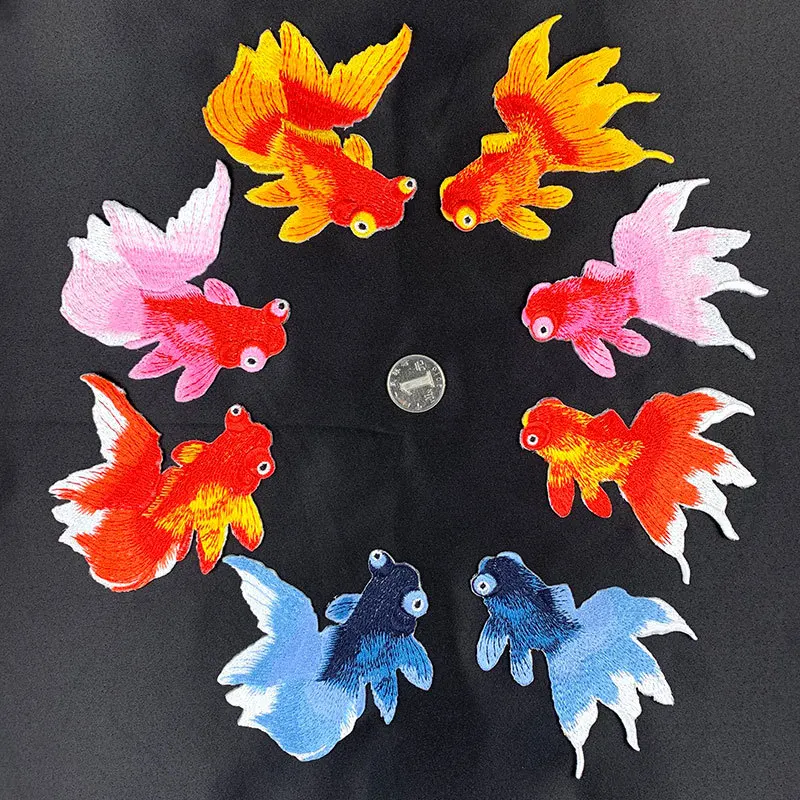 New Golden Fish Applique Embroidered Iron on Cute Patches For Clothes Bag High Quality Sticker Diy Decoration Repair | Дом и сад