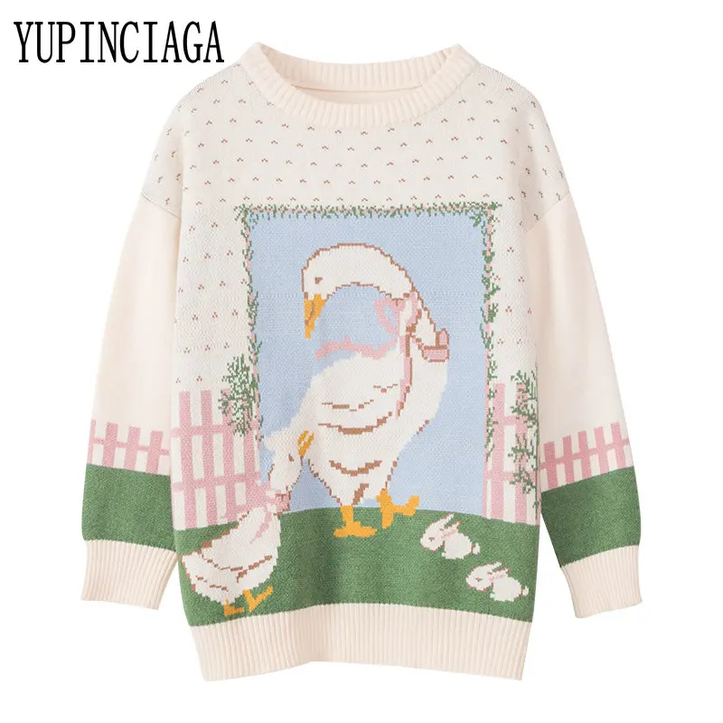 Женский жаккардовый пуловер с круглым вырезом и длинным рукавом | Женская одежда