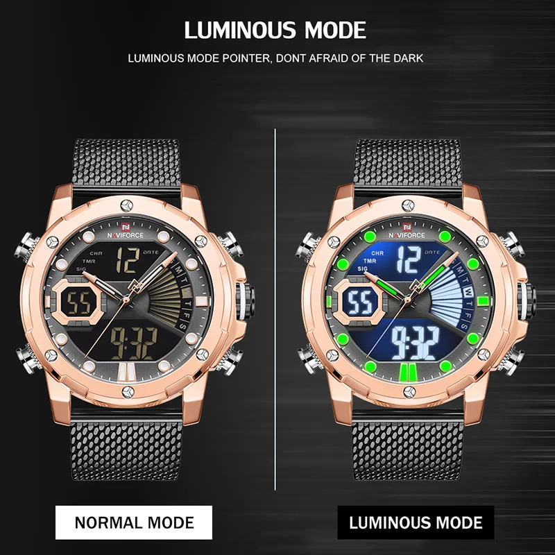 Роскошные часы NAVIFORCE, мужские бизнес часы со стальным ремешком, кварцевые военные цифровые спортивные наручные часы, водонепроницаемые часы, мужские часы