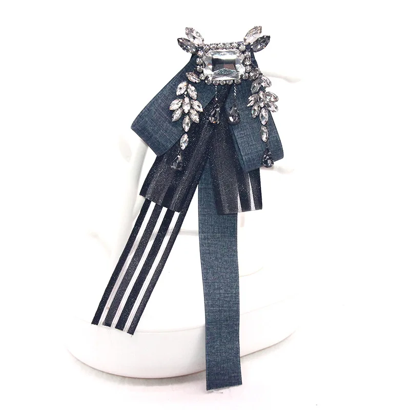 Модные галстуки для шеи корсаж бант ткань лента кристалл кисточка воротник брошь