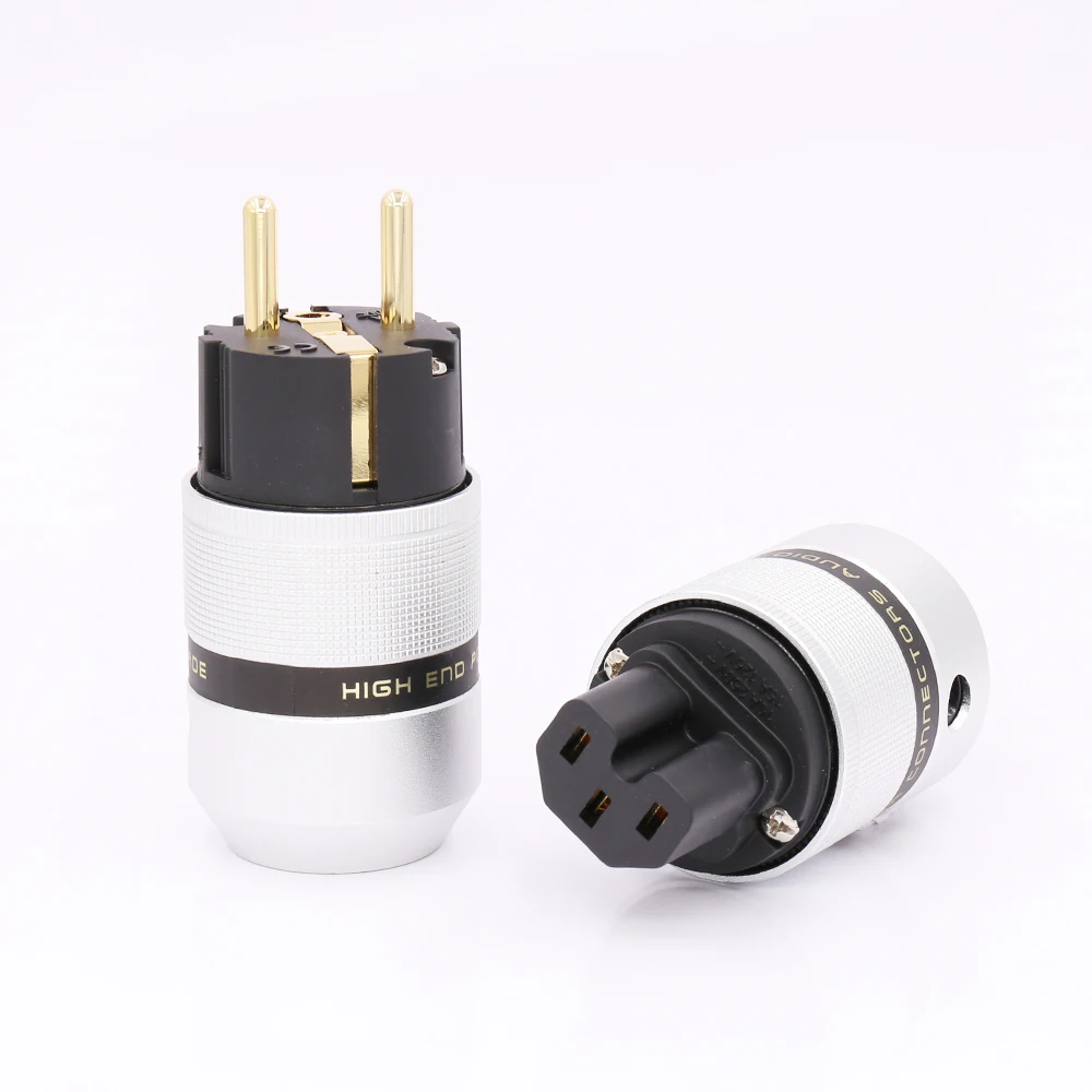 

New Hi End Audio Aluminum Brass Gold Plated Schuko Power Plug Connector+IEC Female Plug