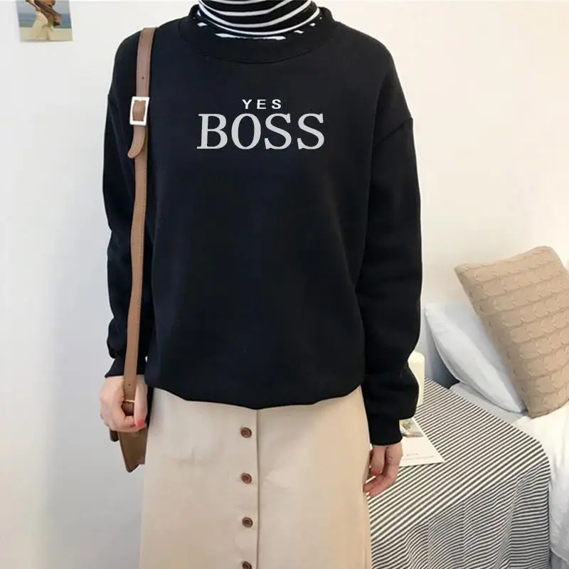 accc-01 Толстовка Для женщин буквенным принт BOSS с длинным рукавом Повседневное кофты Женские однотонные Цвет пуловер с круглым вырезом Топы; пальто спортивная одежда - Цвет: accc-01