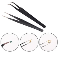 black stainless tweezers with silicone pressing sticker rhinestones picker straight curved manicuree nail art tool