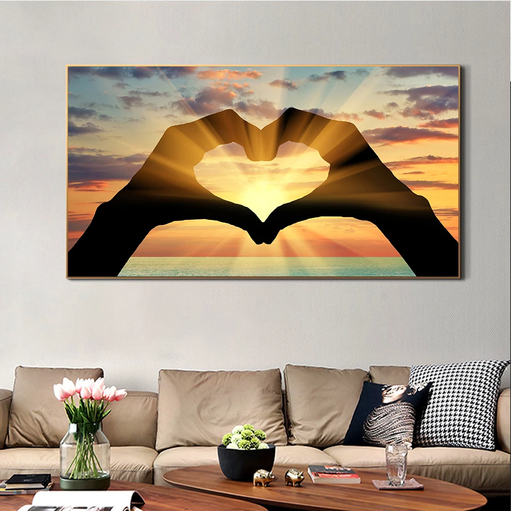 

Modern Canvas Wall Art Home Decor Sunset Hand Love Landscape Seascape Canvas Paintings Living Room Print Pictures Home Decor