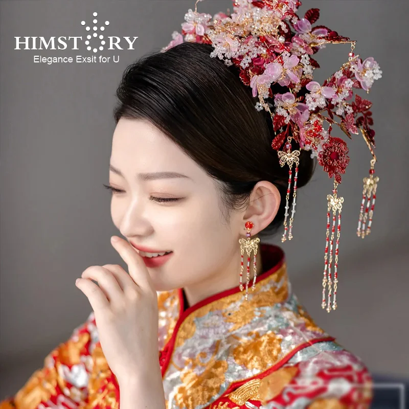 HIMSTORY китайские традиционные искусственные тиары феникс корона сценическое шоу головные уборы серьги аксессуары