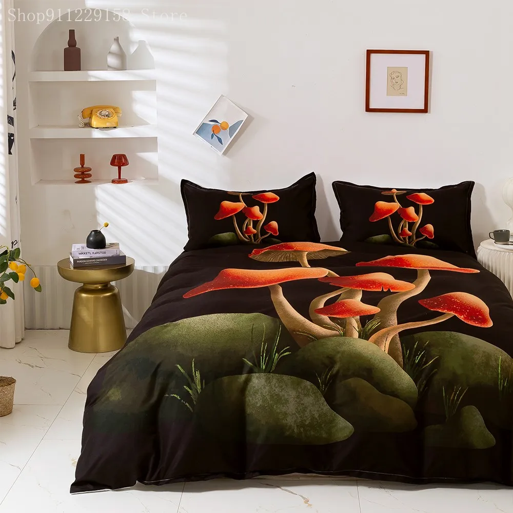 Новый комплект постельного белья с принтом в виде оранжевых грибов трехмерным