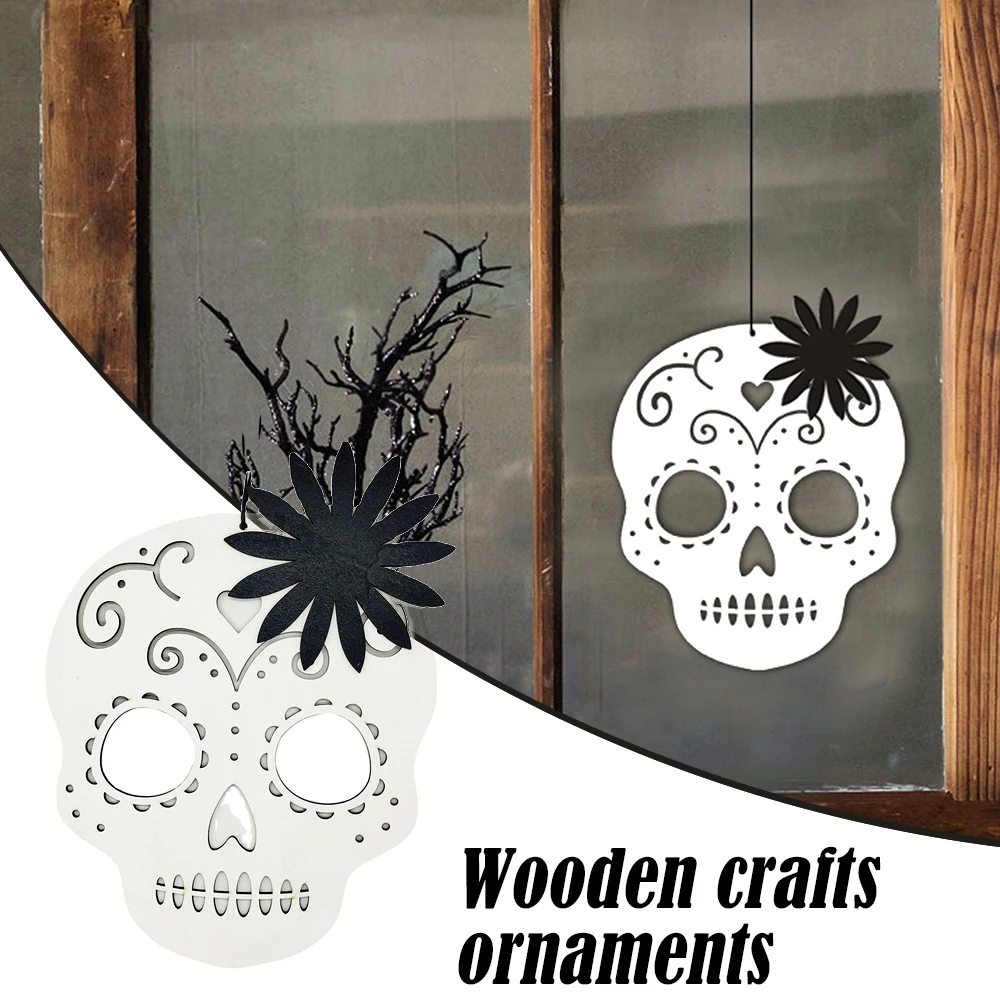 

Halloween Hanging Ornament Wooden Cartoon Skull Plaque Trick Or Treat Party Home Wall Decoration For Door Garden Home Decor