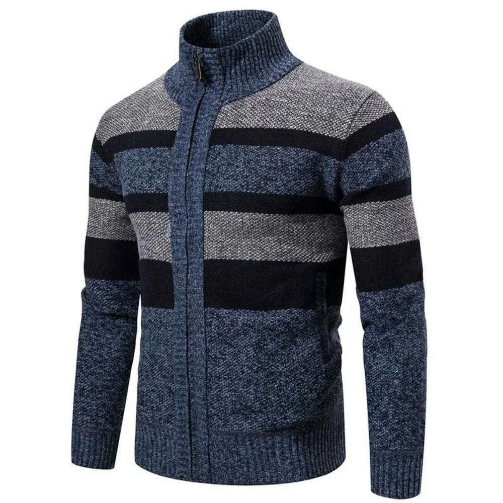 

Men Warm Sweater Coat Stripe Knit Cardigans Casual Jumper Sports Jacket Outwear