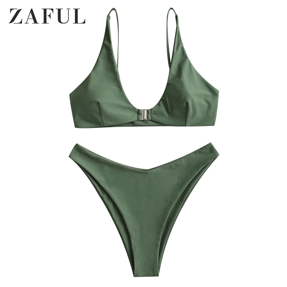 Женский купальник бикини ZAFUL однотонный на тонких бретельках со съемной
