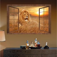 1 pc 5070 cm 3d pvc wall stickers lion animal pattern removable fake window wallpapers office game living room mural art decals