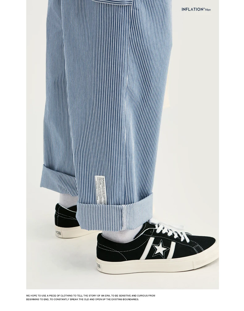 INFLATION Men Casual Pants Winter Streetwear Old Fashion Stripe Pants Straight Elastic Waist Casual Stripe Men Pants 93421W
