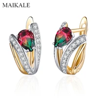 maikale luxury red green cubic zirconia stud earrings for women gold color geometric heat cz crystal ear exquisite jewelry gifts