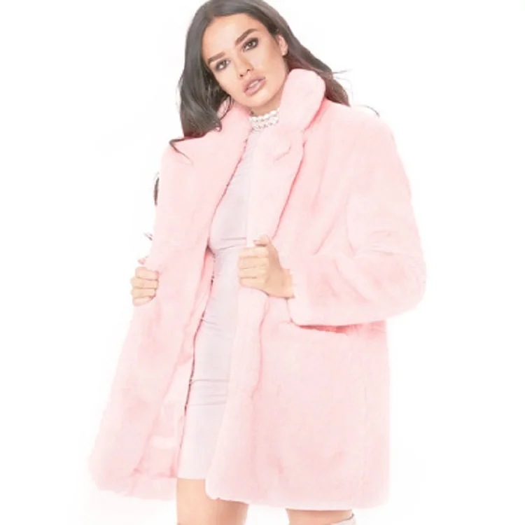 Light Pink HCYO осенне-зимнее женское меховое пальто размера плюс 3XL с пуговицами, меховые пальто из искусственного меха, женское длинное свободное мягкое пальто из кроличьего меха - Цвет: Light Pink