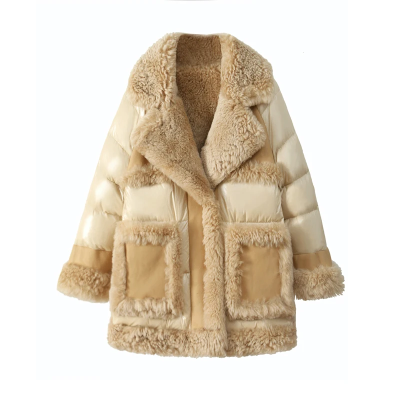 100% натуральное шерстяное пальто зимняя женская куртка на 90% белом утином пуху