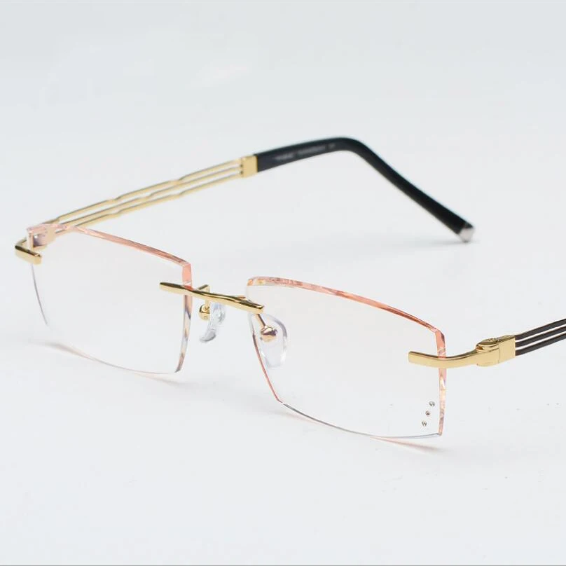 Pure β Titanium Men's Diamond Trimming Cutting Rimless Lens Gradient Frameless Anti Blue Ray Myopia Glasses Frame F6637 | Аксессуары