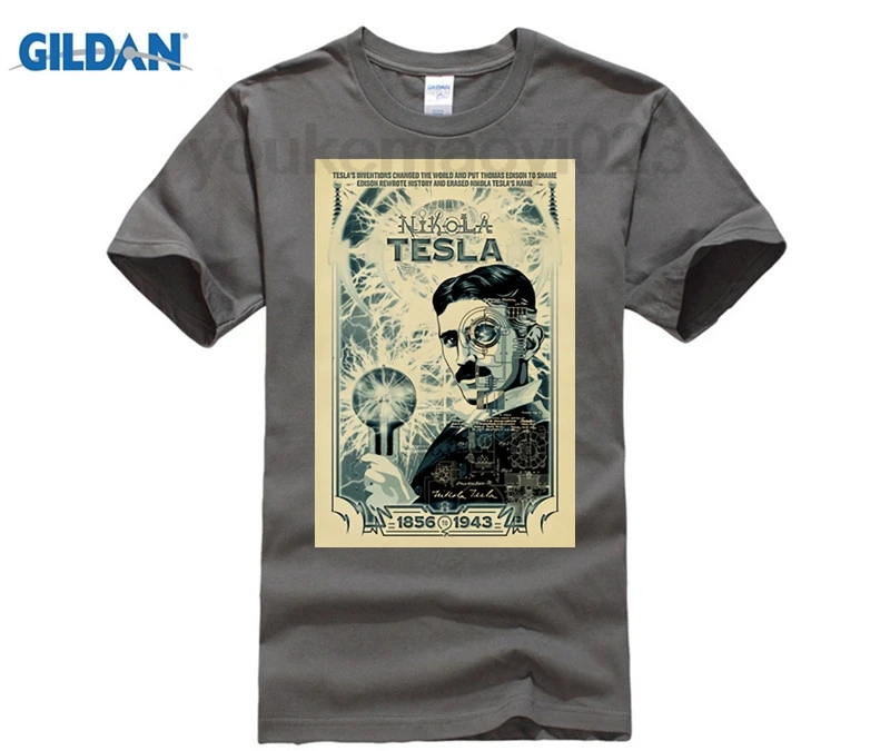 Nicola Tesla плакат изобретательская Футболка Топ из чистого хлопка футболка новый