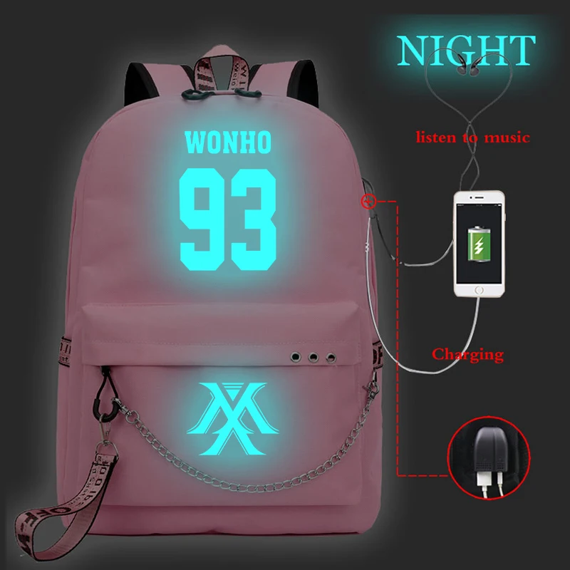 Женский рюкзак Kpop MONSTA X женский с Usb зарядкой школьные сумки для девочек